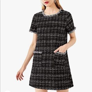 Floerns Women's Tweed Short Sleeve Shift Tunic Dress with Pockets medium black
